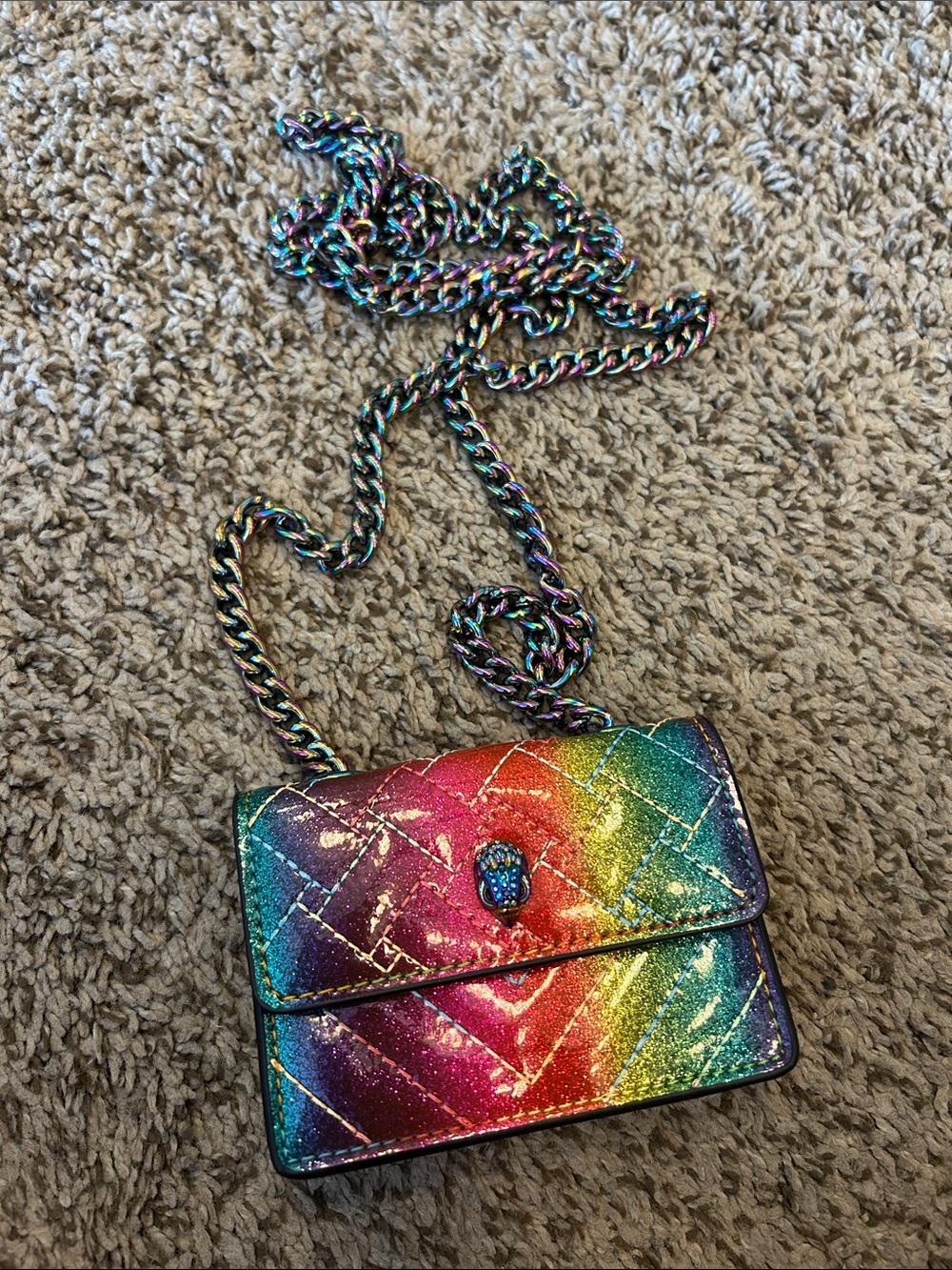Kurt Geiger Rainbow Glitter Quilted Crossbody Bag - Multicolor (Brand New)